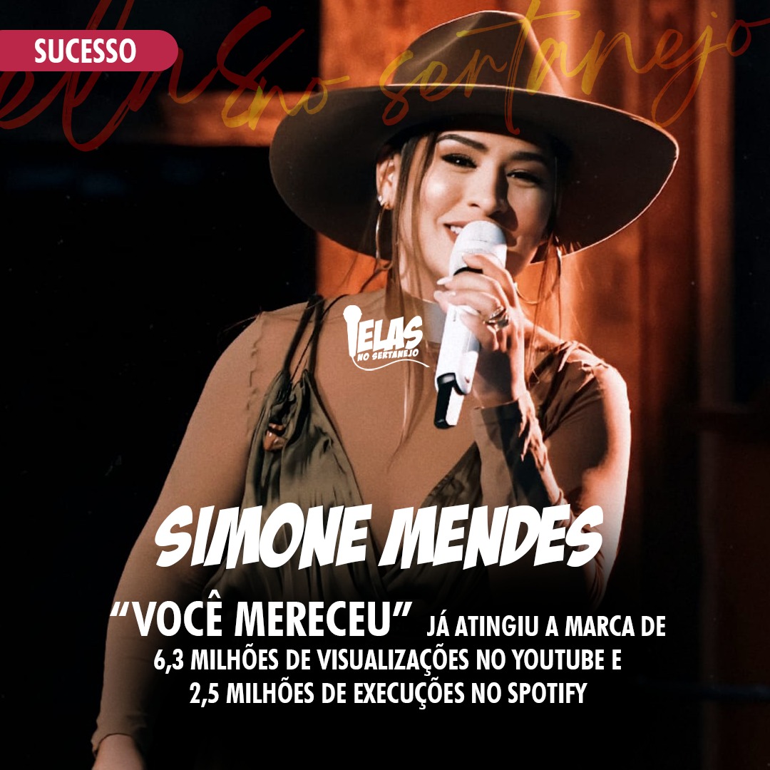 “VOCÊ MERECEU” já atingiu a marca de 6,3 milhões de visualizações no Youtube e 2,5 milhões de execuções no Spotify. Simone é sinônimo de sucesso em cada música que lança.