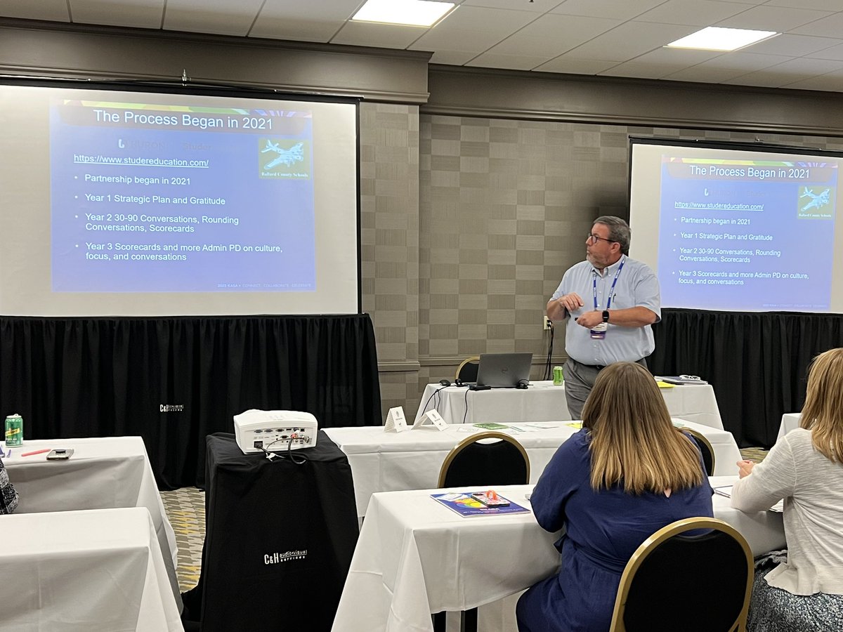 wnic710's tweet photo. Dr.@SuptCaseyAllen presenting at @KASAEdLeader’s annual conference on “Heart of Gratitude- Mission of Ballard Co Schools to Connect, Collaborate, Celebrate”. #ElevateBC #KASA2023 https://t.co/OvVodLpjOl
