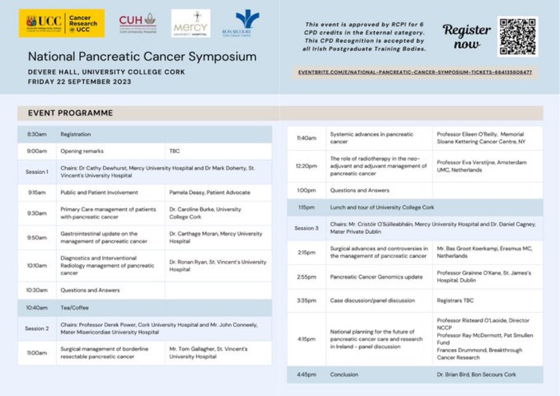 aislingbarryro's tweet photo. #pancreaticcancer Register today! Fri sept 22nd @CanResUCC with @CUH_Cork,MUH and Bons Sec will host a day dedicated to advancing pancreatic cancer care in Ireland! @graokane @EileenMOReilly @DrHealeyBird @TomGallagherHPB @DanielCagney @svuh @hseNCCP @BreakthroCancer https://t.co/eEkbS9WQS0