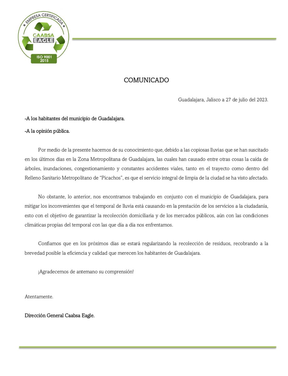 A la comunidad de Guadalajara