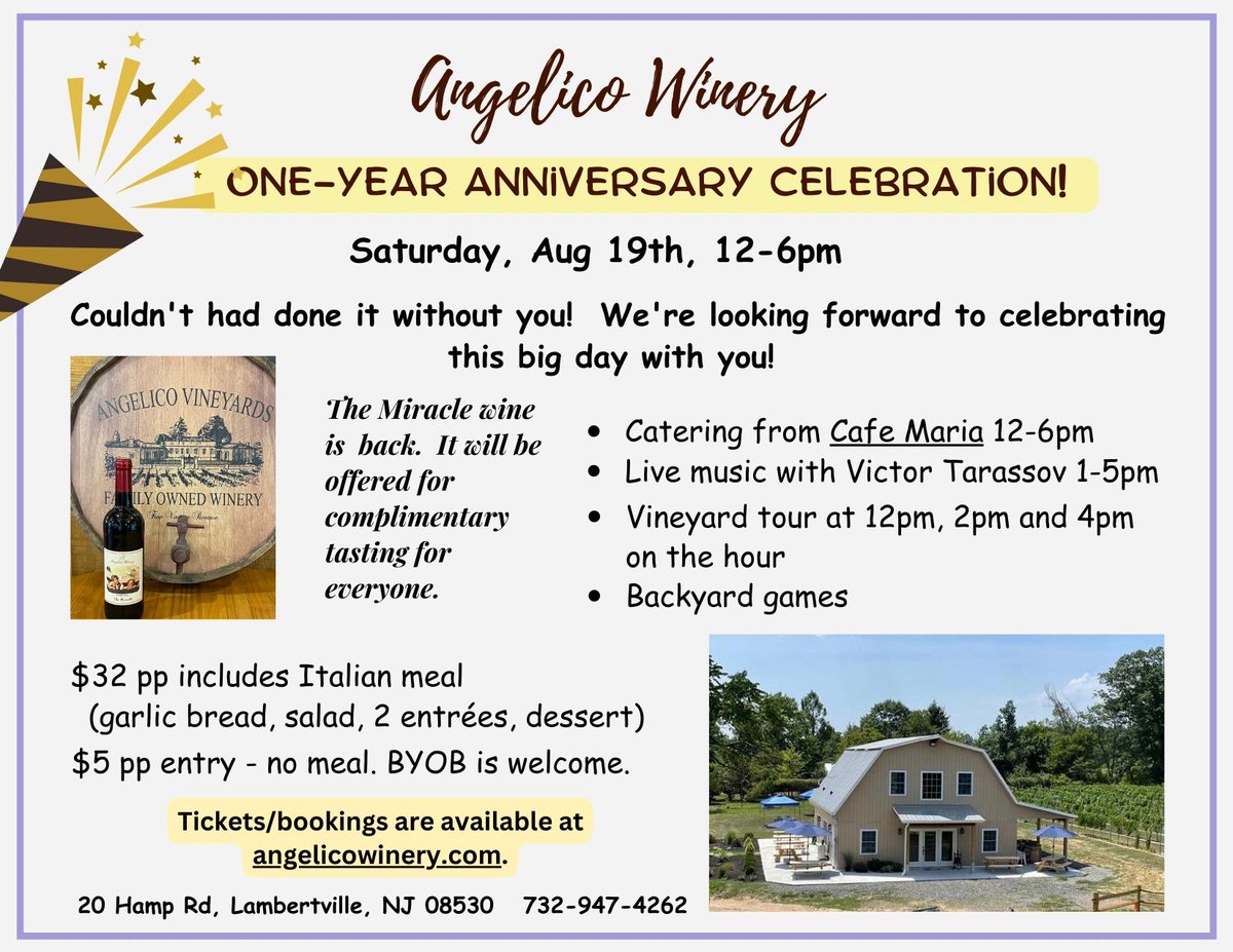 LlcWinery's tweet photo. One-year Anniversary Celebration, Saturday, Aug 19th, 12-6pm. 
We would love to celebrate this milestone with all of you!   Hope to see you then!
Italian dinner ticket available at https://t.co/DQSe29AnU1
No-meal entry booking at
https://t.co/7e4klOR0NR https://t.co/g699h22Ftb