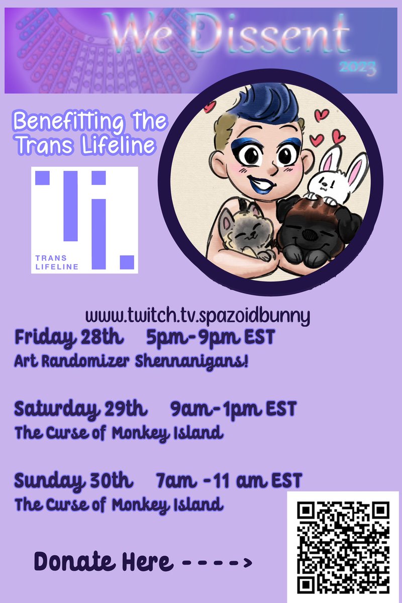 spazoidbunny's tweet photo. Please consider joining me this weekend for We Dissent 2023 to raise money for the Trans Lifeline with the amazing folks at @WeDissentStream 
#STAYDISSENTING https://t.co/7DQcL2PIFx