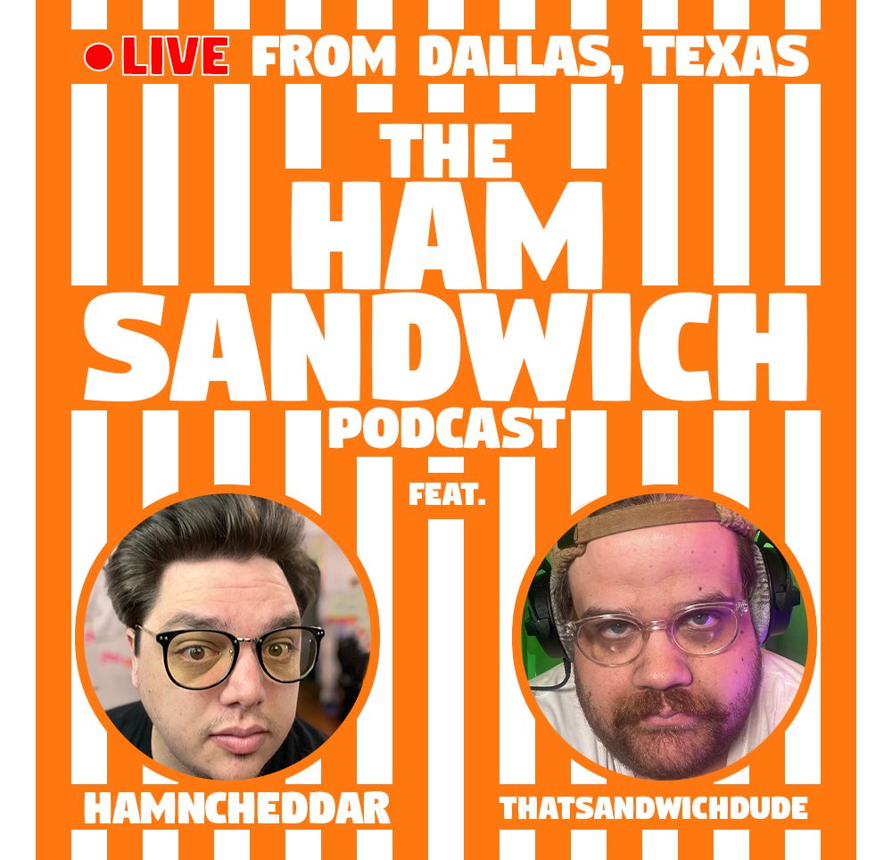 HamNCheddar's tweet photo. Tonight at 6:30 CT / 7:30 ET, Sandy and I will be live from my hotel room in Dallas for the first ever Ham Sandwich podcast.  It’s gonna be a fun one. Don’t miss <3 https://t.co/TVZNgbdSUv