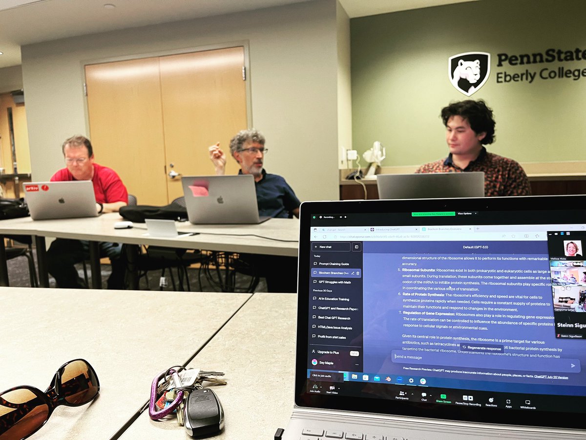 Sey had a nice discussion around #ChatGPT and other tools today! Always nice to spark ideas and conversation with faculty. We learned quite a bit from <a href="/steinly0/">Steinn Sigurðsson</a> today! Our faculty are always ahead of the curve!