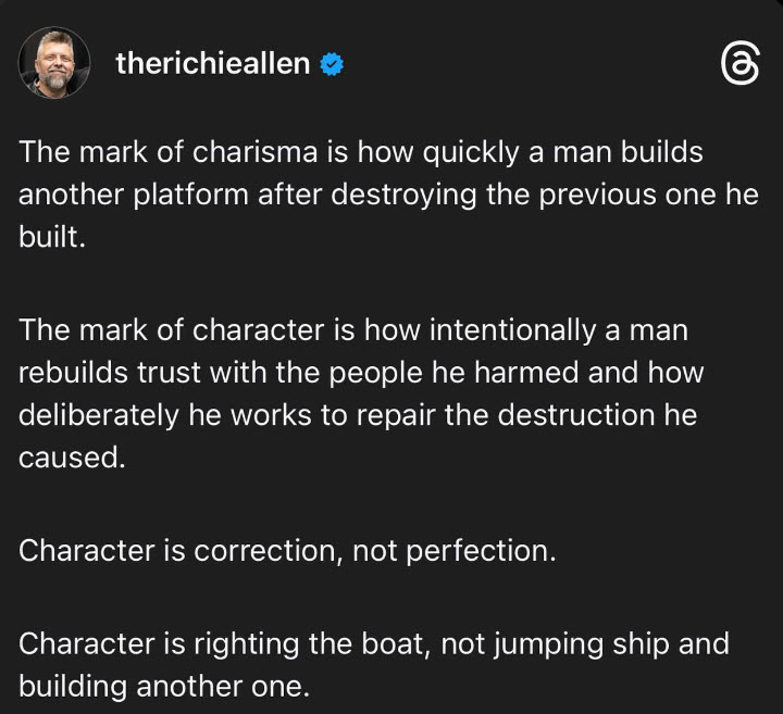 I don't know this guy, but his post is 🎯 
If only more disgraced pastors would take it to heart.