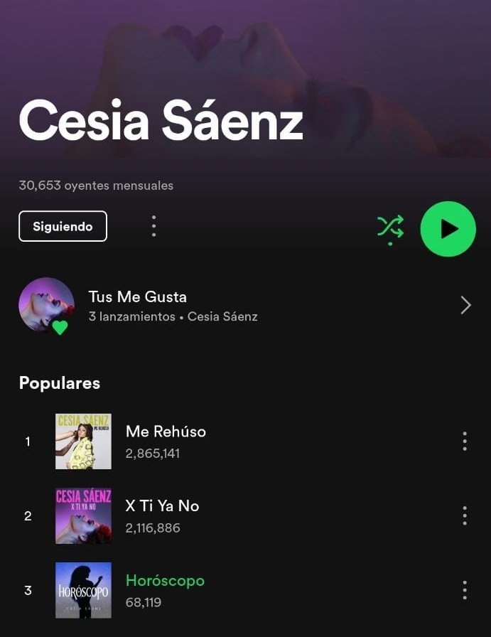 Cesia_updates's tweet photo. •ACTUALIZACIÓN SPOTIFY✅️
(26 - Julio - 2023)

•X TI YA NO💜= aumentó ⬆️2,235 streams. 

•ME REHÚSO💚= aumentó ⬆️2,803 streams. 

•HORÓSCOPO💙= aumentó ⬆️7,609 streams. 

¡Sigue reproduciendo y compartiendo su música!
https://t.co/4GOgFOaPeK https://t.co/sfXKk371Xu