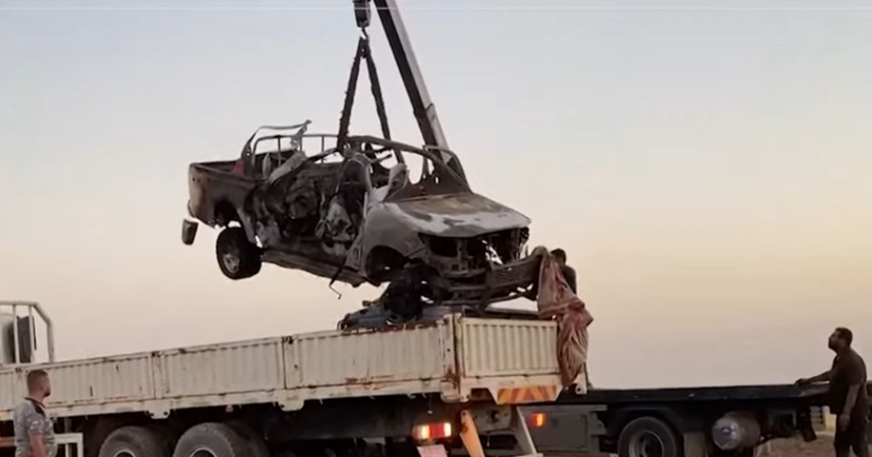 RojavaNetwork's tweet photo. #Qamişlo: Internal security forces announced that 3 people were martyred and two others were injured as result of Turkish-drone strike in Qamişlo. A military source told Rojava Network that an SDF leader left the vehicle minutes before the airstrike, thus surviving the assassination