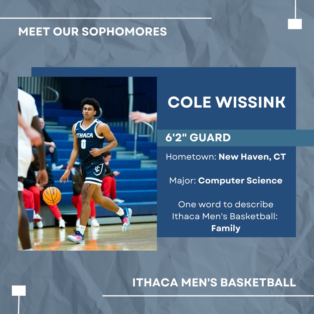 IthacaMBB's tweet photo. Highlighting our sophomores! First up is Cole Wissink!

Check what he has to say about being a part of the Ithaca Men’s Basketball team!

#GoBombers | #FAMILY https://t.co/N4iywUWPER
