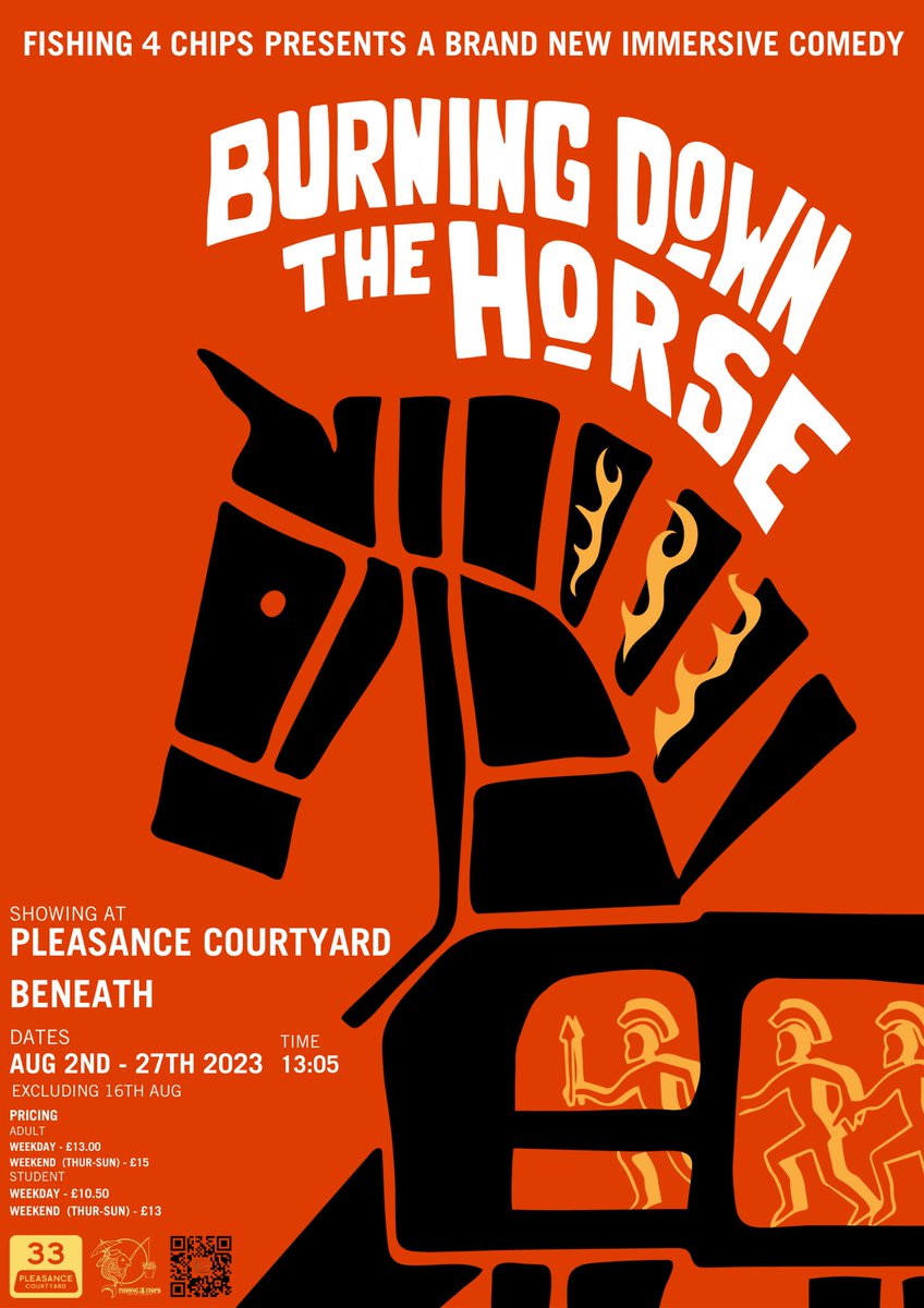 hannahharquart's tweet image. Hello! This is super cool of you - I’m a producer taking up our show ‘Burning Down The Horse’ an immersive comedy about being stuck inside the Trojan Horse. We’re all emerging creatives bringing laughs, horses and burning xo (and we’d LOVE something nice haha) @Fishin4Chips