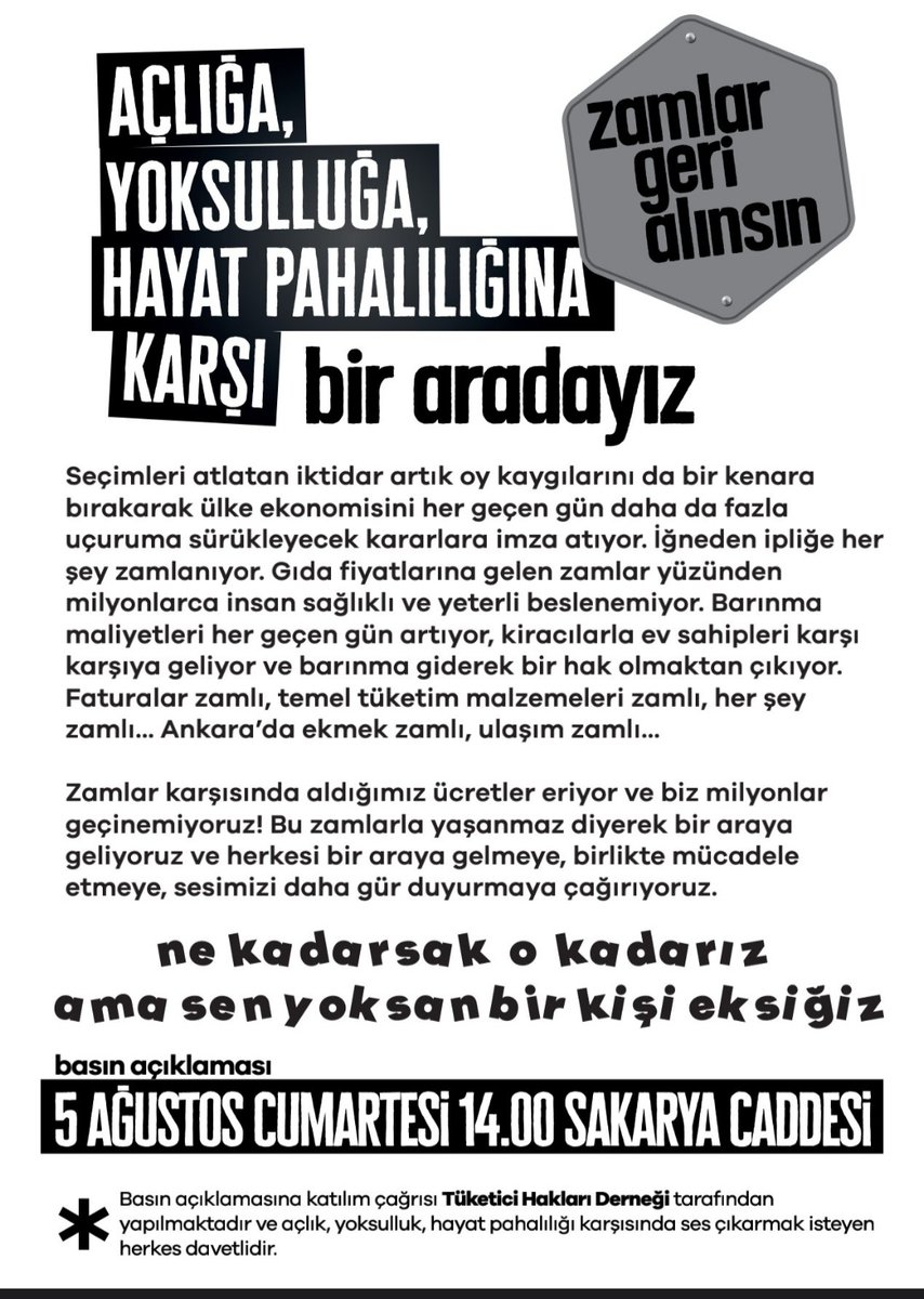 Çağrımız tüketici olan tüm vatandaşlarımızadır! Gelin hep birlikte daha güçlü olalım. Bizler hepimizin haklarını savunmak için birlik olacağız! #ZamGeldi #zamlar #ZamYagmuru #Zam #VataN #adaletistiyoruz #ADALET #basın