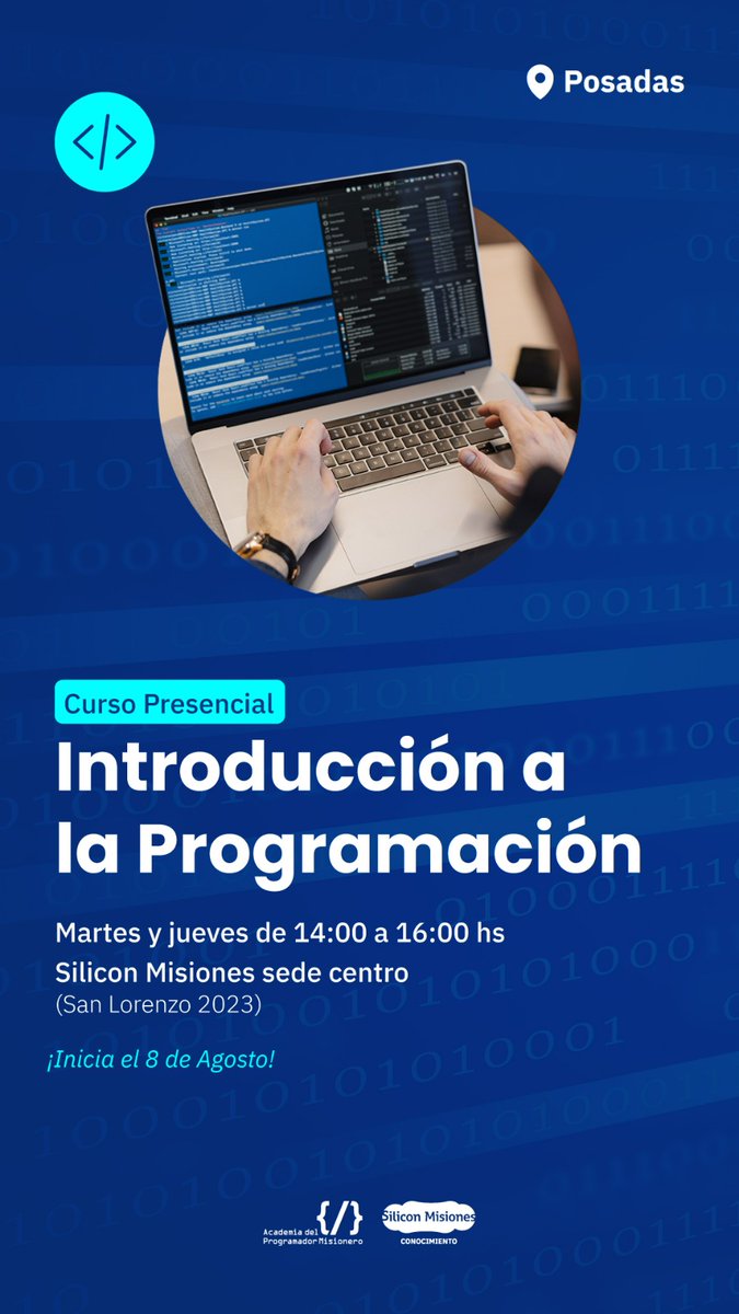 Introducción a la Programación, cursada presencial en #Posadas. Dos comisiones. Inscribite 👉 siliconmisiones.gob.ar/programacion-p… . . #programacion #SiliconMisiones