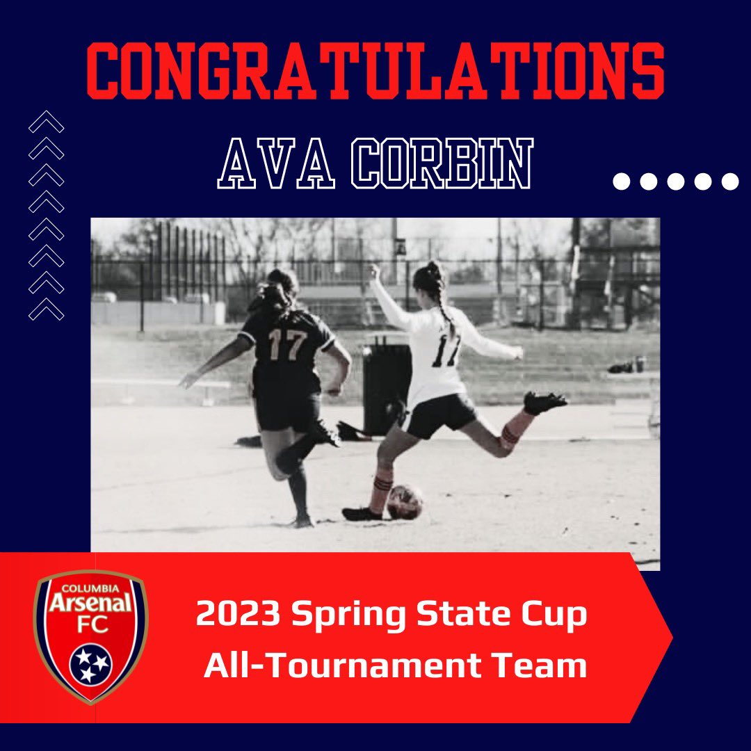 ColumbiaArsenal's tweet photo. Congratulations to our very own #CFCLadyArsenal Ava Corbin on being selected for the 2023 Spring State Cup All-Tournament Team! We are so proud of all your hard work!

#CFC #ColumbiaFutbolClub #CFC23 https://t.co/O373ZAvb5C