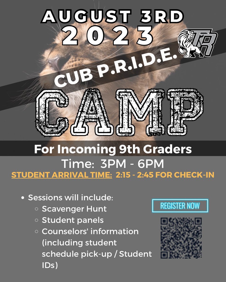 RandleHS's tweet photo. ๐ Don't miss out on the exciting CUB Camp! ๐พ Register today and join us for a fantastic day of fun and learning. Students, secure your spot now to kickstart an amazing school year together! ๐ซ๐ #CUBCamp #RegisterNow #BacktoSchool #FamilyFun ๐พ๐๐ https://t.co/I9JDlMelsA