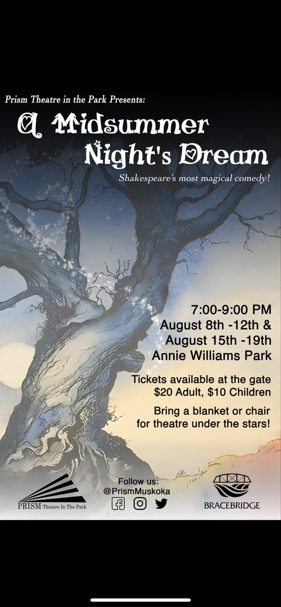 prismmuskoka's tweet photo. Hey everyone! We’re less than 2 WEEKS away from our opening night! Catch us at Annie Williams Park in Bracebridge August 8th-12th &amp; 15th-19th! Come see the magic! 😁✨ https://t.co/1TLp2VLQ09