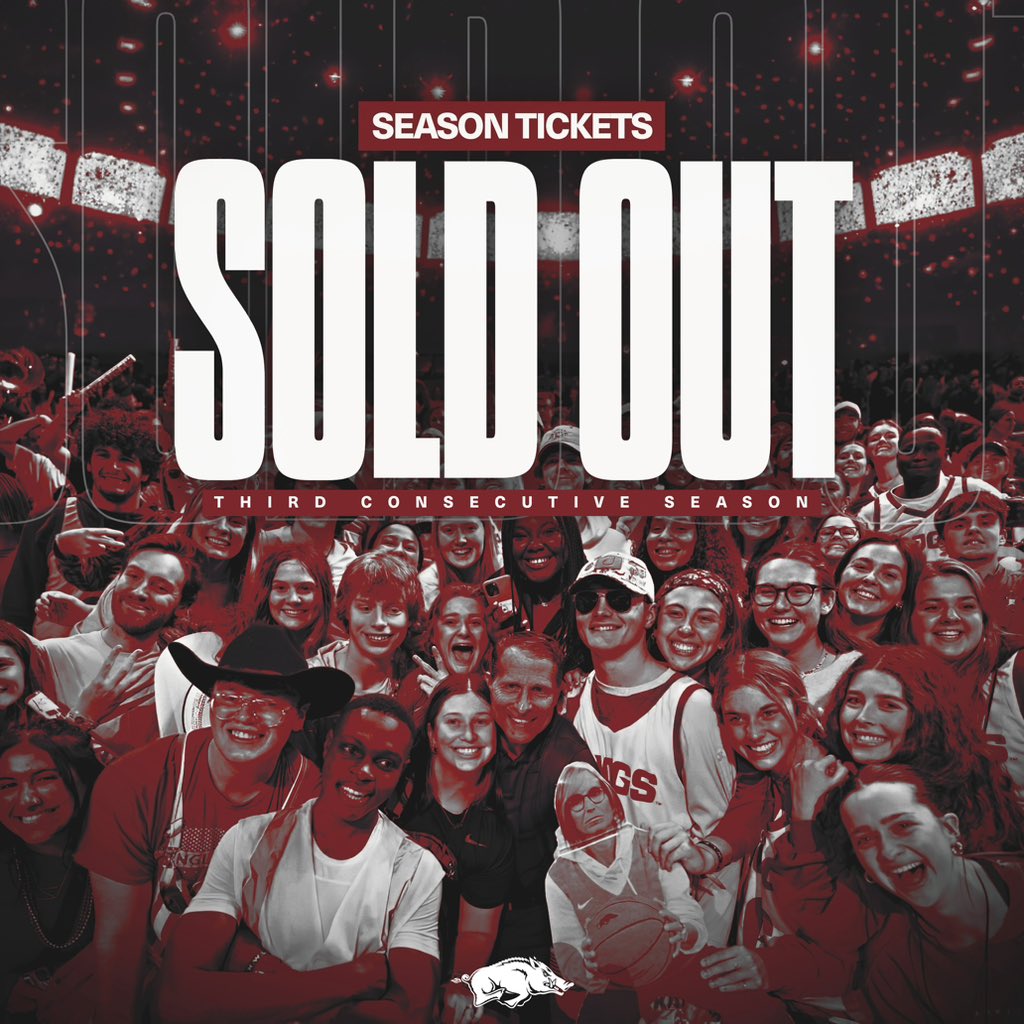 🚨SOLD OUT FOR THE SEASON🚨

*IN JULY*

See you in Bud Walton Arena in November! #OneRazorback
