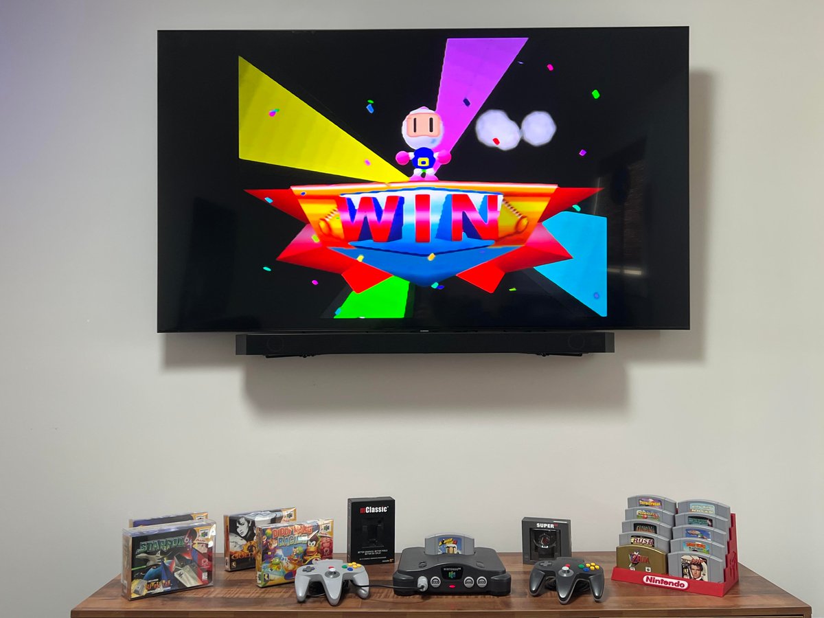 EON_gamingHD's tweet photo. ✨ SO CLEAN! ✨

A customer just setup his living room with his old N64, front and center. No extra wires, boxes, or mess. Absolute perfection! 😘👌

Happy we get the chance to bring other people's childhoods back to their HD living rooms! ❤️ https://t.co/Eyfy8FtuFf