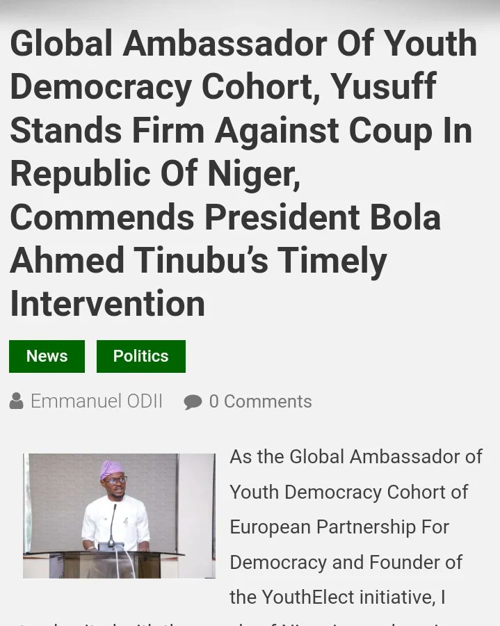 ilead4africa's tweet photo. 📢Press Release:

Our founder &amp; Chief Executive @codedbdchange has stood firm against the coup attempt in the Republic of Niger. He calls on global leaders to uphold democratic governance in Niger and across Africa.

Read More: https://t.co/h7lEqKeP6F

#iLeadAfrica #SaveNiger https://t.co/yx2Xa8FBQJ
