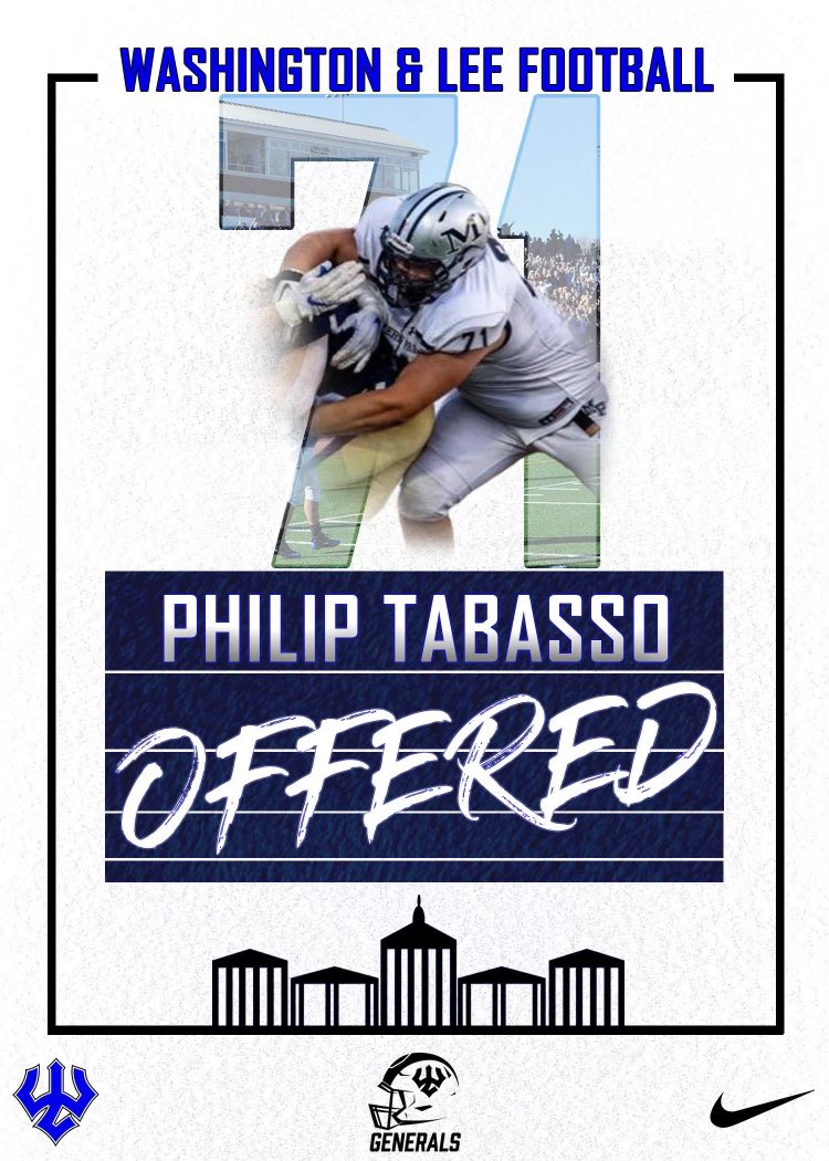 TabassoPhilip's tweet photo. After several great conversations with @coach_rapoza, I’m honored to have received an offer to continue my academic and football career at Washington and Lee!  Go Generals!  @Generals_Fball @CoachCollinsII @CoachGueriera @MPFBRecruits @PRZPAvic @CoachBPNCSA https://t.co/jB4Mf4uies