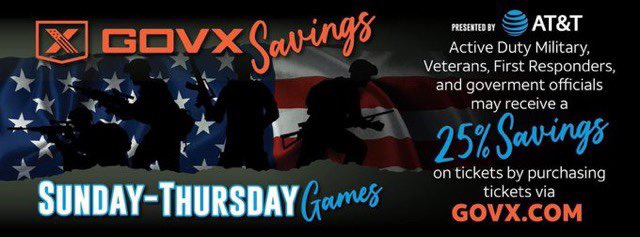 All active-duty military, veterans, first responders, and government officials receive a 25% savings on tickets today when purchasing tickets via GovX.com. Thanks to our friends at <a href="/ATT/">AT&T</a>!

Some exclusions may apply.