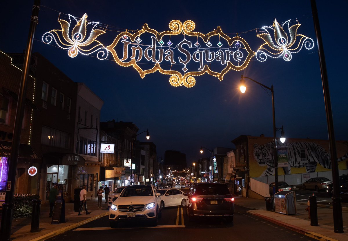 StevenFulop's tweet photo. New signage for Newark Avenue India Square is powered and looks great. Paving the street right now - if you don’t know this area, this is some of the best Indian food anywhere https://t.co/O7v5j53eTB