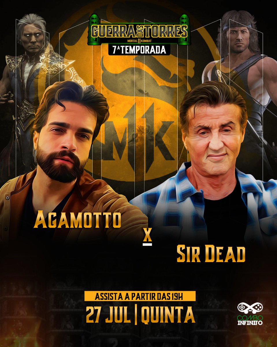 arielsis's tweet photo. Hoje tem Agamotto vs Sir Dead na Guerra das Torres às 19h! O Sir Dead está substituindo o Mano Felps que teve que deixar a competição e não deu tempo de pegar uma foto dele. Como ele joga de Rambo, nada mais justo que o Sly na thumb! É a 1ª Fase! 

https://t.co/Y8GDTezhHF https://t.co/xKzbEgYMMe