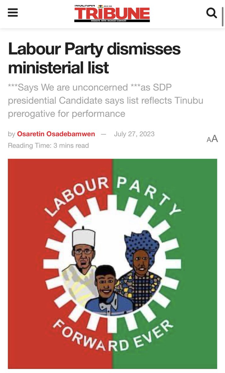 JaypeeGeneral's tweet image. Labour Party dismisses Bola Tinubu’s ministerial list‼️

The Labour Party (LP), has dismissed the Ministerial list of Bola Ahmed Tinubu as a mere list which would not make any impact on the lives of Nigerians.

Chief Spokesman of the Labour Party Presidential campaign council,