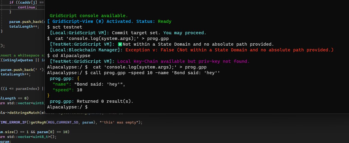 gridnetproject's tweet photo. Fixed already 💫
Notice how an argument containing nested strings (including quotation's marks - same ones used to mark the content of the argument) is successfully passed on to a dApp written in #GridScript++ 👇 https://t.co/puPxsxEmPc