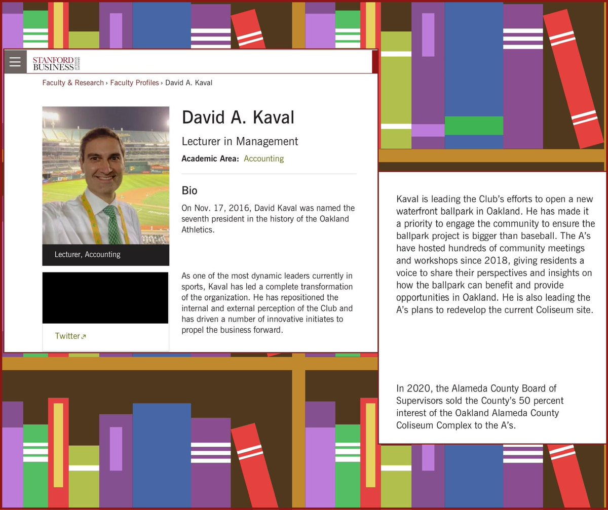 serenity67's tweet photo. It’s astonishing to me that Dave Kaval is teaching courses at Stanford in Sports Business Management. Is NO ONE aware of what’s been going on with the #Athletics for years now?How is any of this good sports business management? 

Oh, hey, Stanford might want to update his bio https://t.co/CT0gjZtx0A