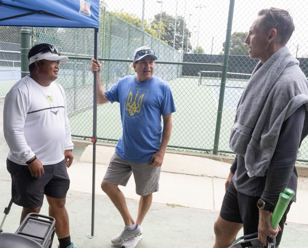 First1Break's tweet photo. Post-victory chats with @SteveNash 👏🎾 We can just picture @RickBuchta saying “you may be good but my forehand is something else.” 😅

#FirstBreakAcademy https://t.co/5NBwf3slb0