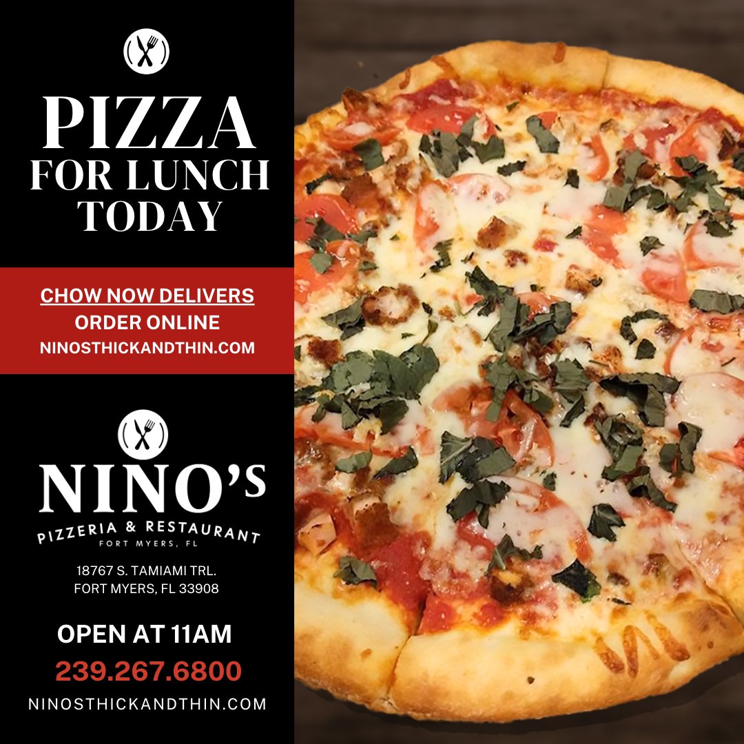 NinosFortMyers's tweet image. 🍕Pizza lovers, this one's for you! Perfect for those who love classic flavors, our pizza menu has just what you're looking for! 👌 Order Chow Now for delivery or dine with us. Free parking and no reservations make your visit easy and stress-free. #NinosPizza #EasyDining
