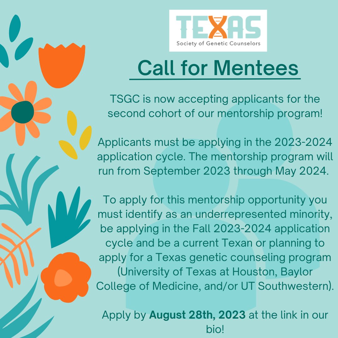 Apply to be matched with a mentor using the link in our bio. Applications are due August 28, 2023. 

#GeneChat