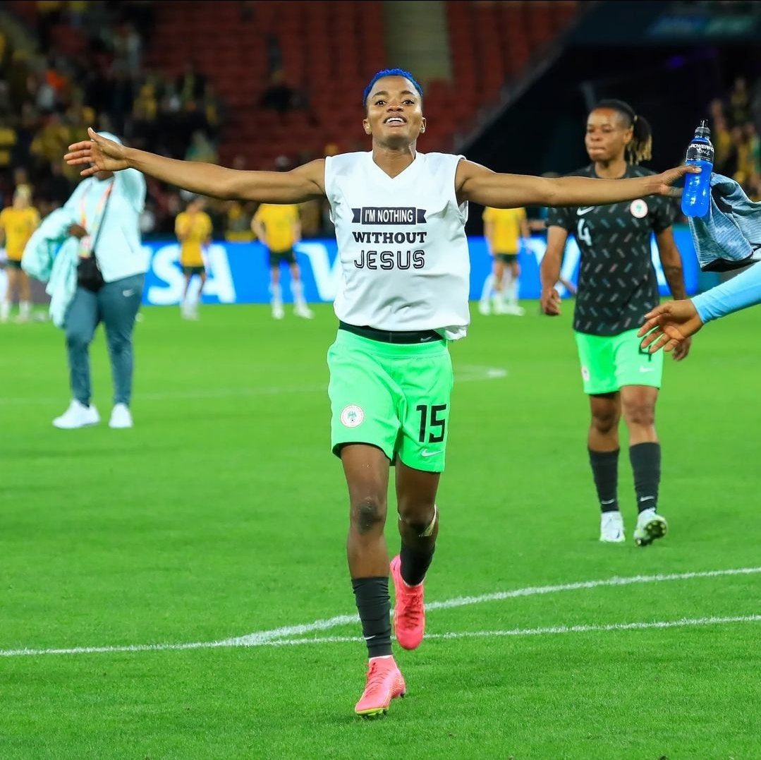 jesusplugtv's tweet photo. PHOTO OF THE DAY📸
Rasheedat Ajibade, agba Jesus Plug🥰
Congratulations to the super falcons of Nigeria🇳🇬 on their triumph against host country Australia🇦🇺 in the on going FIFA WOMEN’S WORLD CUP.
#proudjesusbaby #jesusplug #fifa
#fifawomensworldcup2023 #glorytoGod https://t.co/2Ji7G2oyRJ