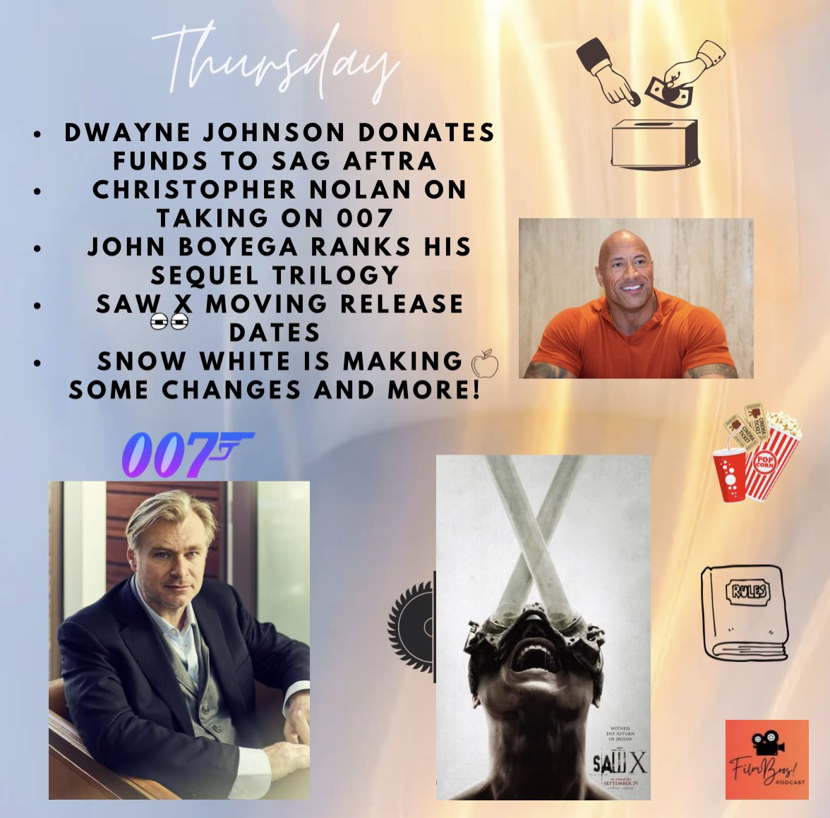 Filmbrosbackup's tweet photo. Thursdays episode dropping at 2pm. ποΈππ΅π«β³πͺͺπͺβοΈπ Click the link in our bio! You can find us on apple podcast and Spotify! #dwaynejohnson #snowwhite #newmovies #saw #double007 #christophernolan #johnboyega #newtrilogy #donate #funds #sagaftra https://t.co/jZgNEuJ8GM