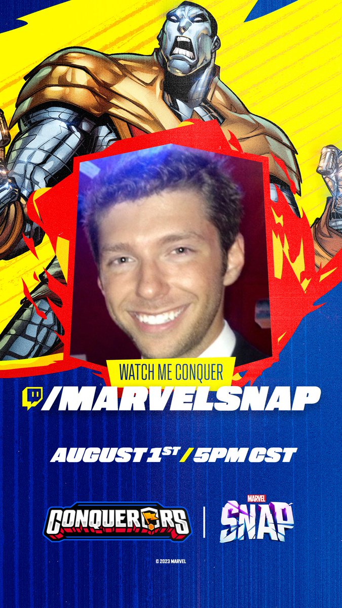 Pretty stoked that I was asked to participate in <a href="/MARVELSNAP/">MARVEL SNAP</a>: #CONQUERORS!

Vote for me and you'll get a guaranteed 250 credits and a chance at a Spectrum Variant.

It's all going down on August 1st on the official MARVEL SNAP Twitch Channel!

marvelsnap.com/conquerors?fro…

#Sponsored