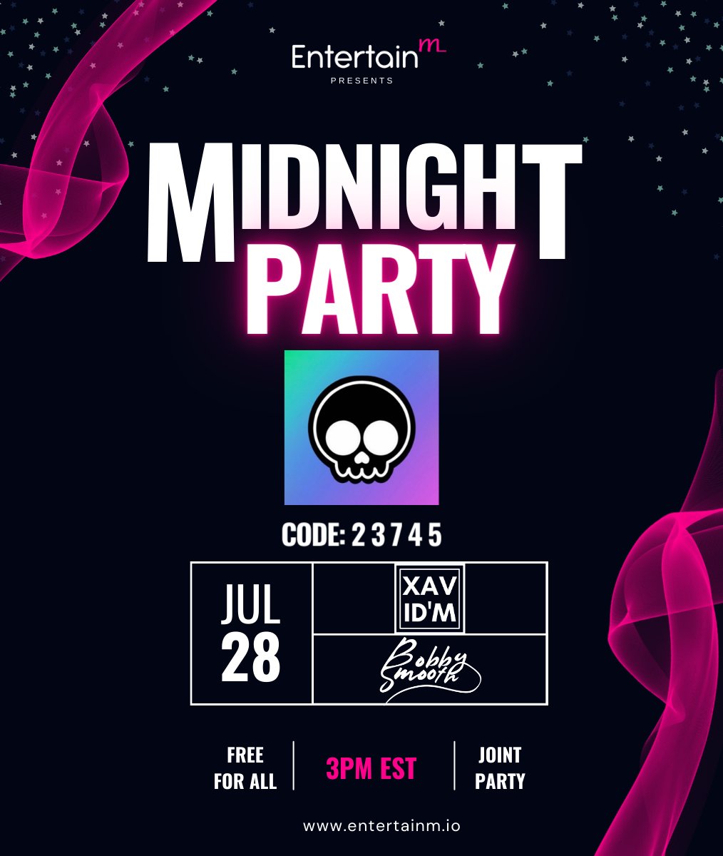 METEVERSE JOINT PARTY, through <a href="/entertainm_io/">EntertainM</a>, with <a href="/HELIX_Metaverse/">.</a> as SPECIAL GUEST! 🎉

Bring your favorite drink &amp; get ready to shake those bones🍾

2 Cocktail NFT #Giveaway 😱
✔️ Engage &amp; Follow
✔️ Show up &amp; Party

📌 28th July @ 3pm EST
🪩 DJs: Xavi del Mundo &amp; Bobby Smooth