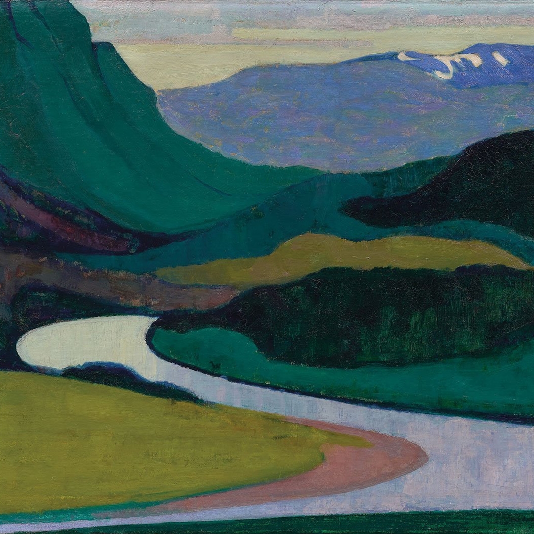 artcaninstitute's tweet photo. Born on this day in 1896, #AnneSavage was a notable member of Montreal's #BeaverHallGroup. This boldly coloured scene was inspired by Savage's travels to Skeena River, BC. Influenced by the #GroupOfSeven, Savage held a romantic view of the natural landscape. #CanadianArt https://t.co/dv4b0Czyxx