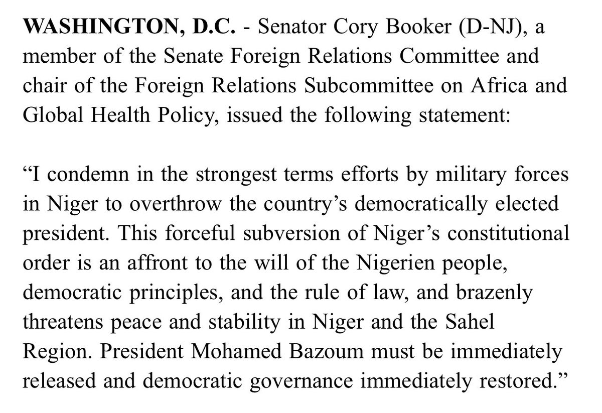 My statement on Niger: