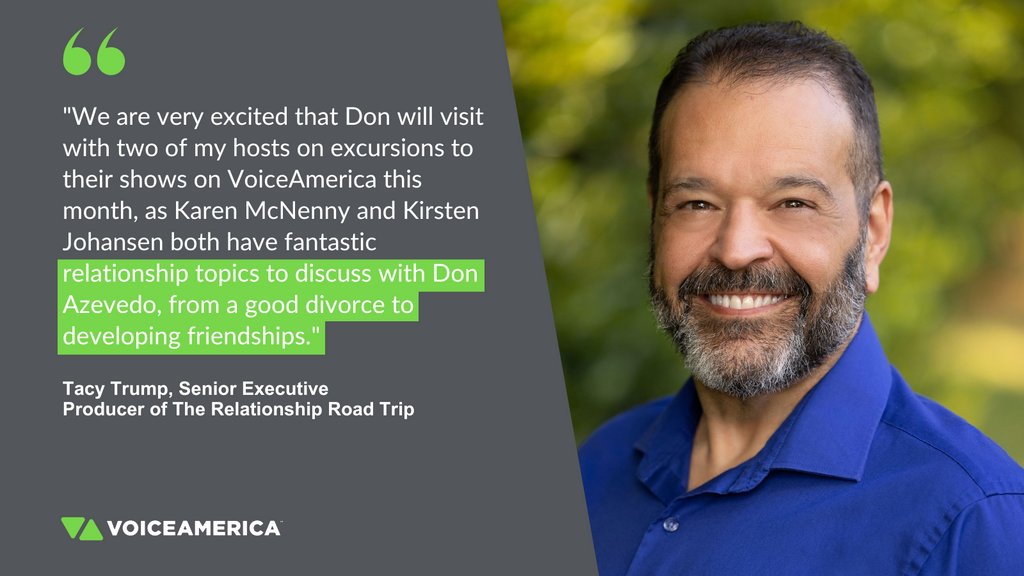 The Relationship Road Trip has been busy this month! 🚍️ Host @AzevedoPsych joined two other VoiceAmerica host's shows, @GTOCoaching and The Good Divorce Show. Today, one of those hosts, Karen McNenny, joined Don's show to talk about divorce. Listen on voiceamerica.com!