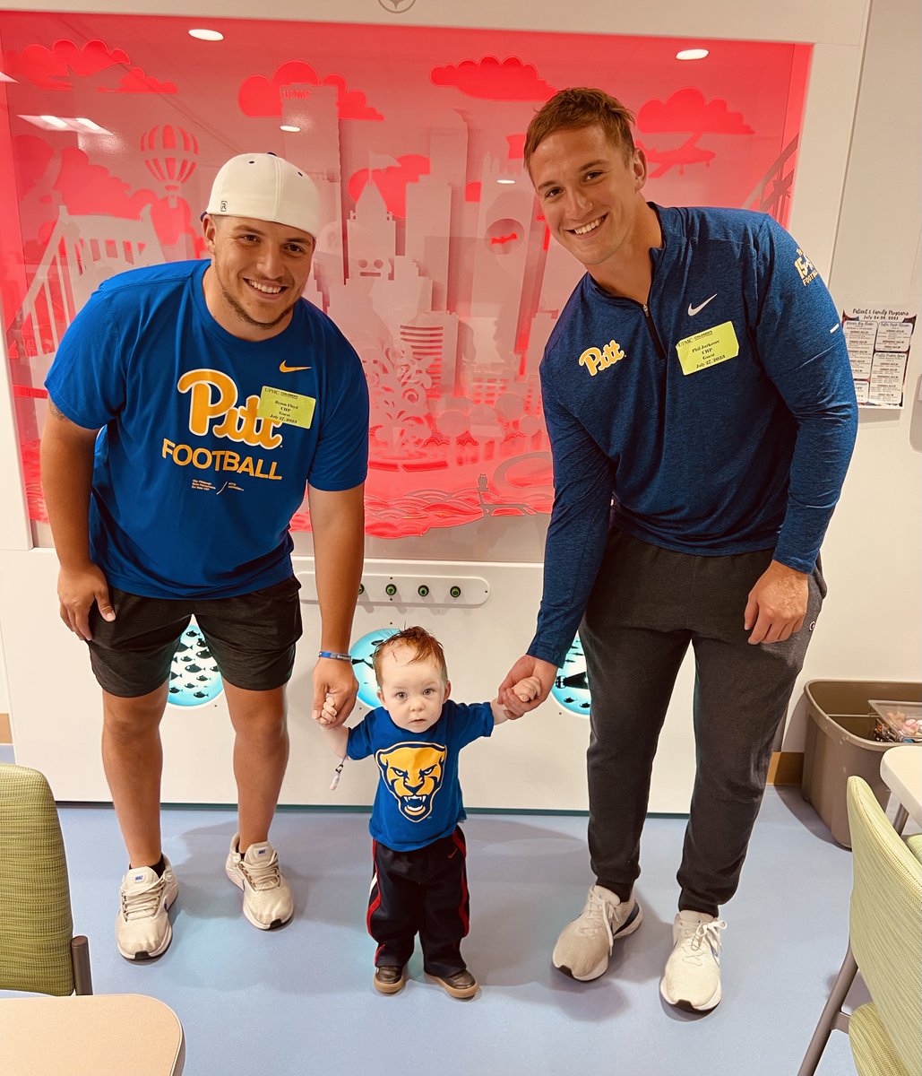 ChildrensPgh's tweet photo. Thanks to @Pitt_FB players, quarterback @pjurkovec, and long snapper @byron_floyd, for visiting patients today at UPMC Children’s Hospital. We appreciate their support! https://t.co/qIXi0JHphc