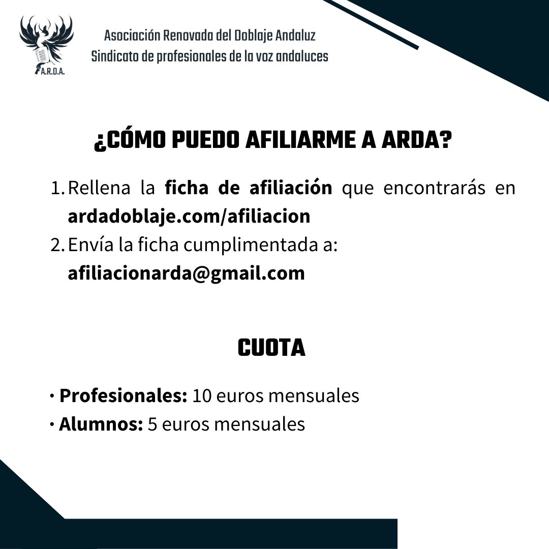 ardadoblaje's tweet image. ¡Ya puedes afiliarte a ARDA!

Aquí tienes toda la información ➡️ ardadoblaje.com/afiliacion

#Doblaje #Sindicato #ARDA #Andalucía