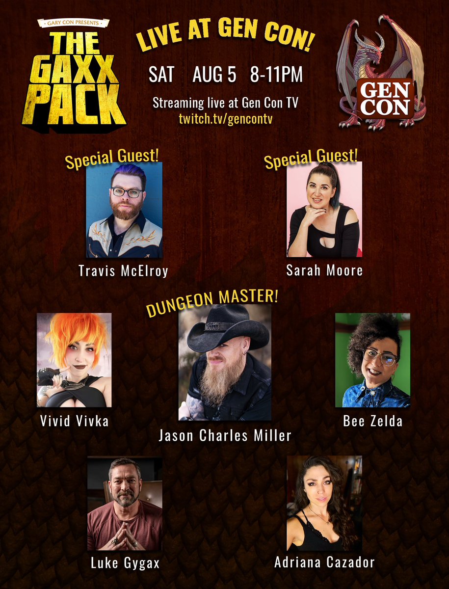 jasoncmiller's tweet image. Another special guest has been added to our Gaxx Pack game at @Gen_Con! Please welcome @travismcelroy! Grab your tickets here: gencon.com/events/236735