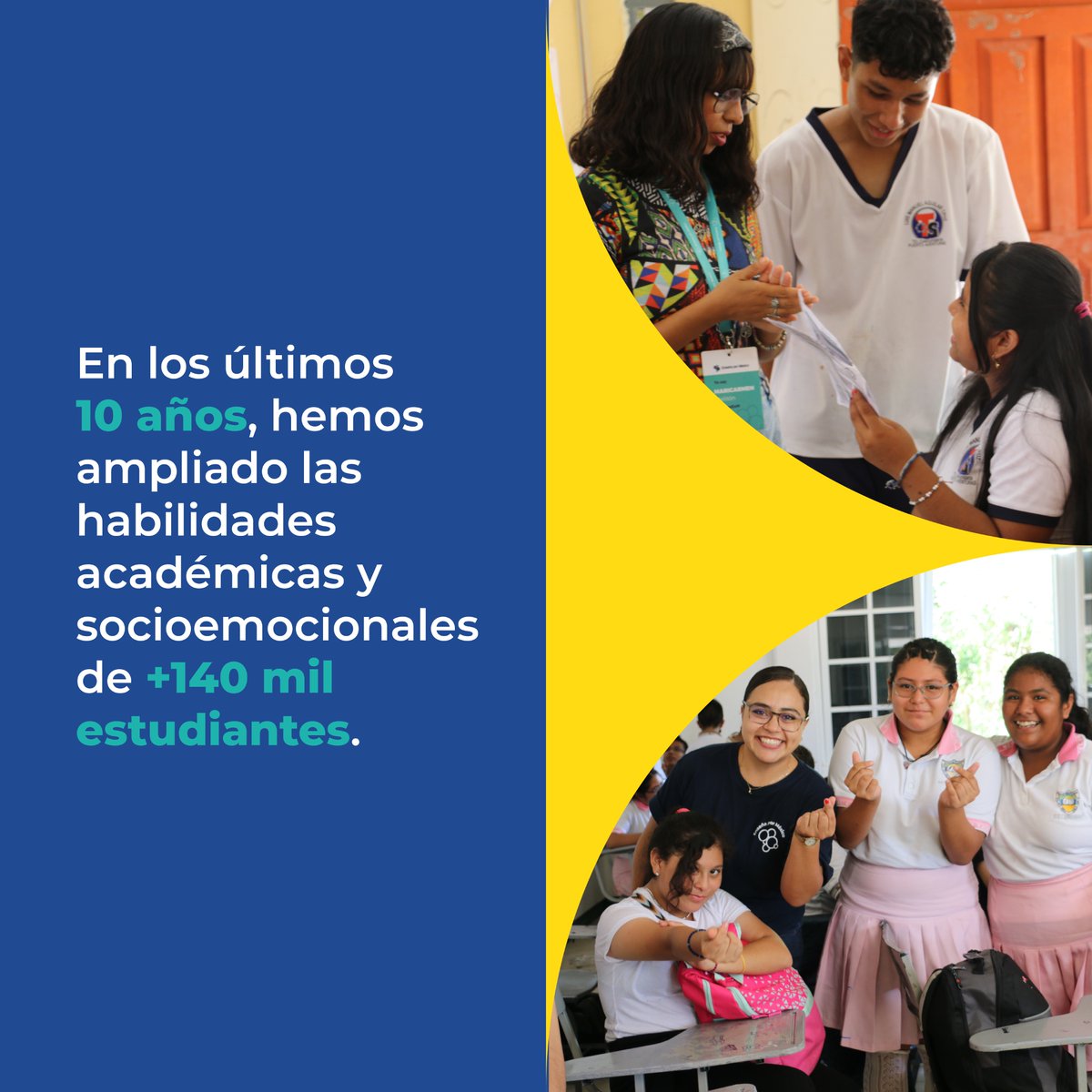 EnsenaporMexico's tweet photo. Estamos cumpliendo 10 años de más de 140 mil historias de estudiantes que han desarrollado sus habilidades académicas y socioemocionales. Para los siguientes 10, queremos alcanzar la meta de un millón de estudiantes alcanzando su máximo potencial. 🎉💯 https://t.co/YhutvgpEHT