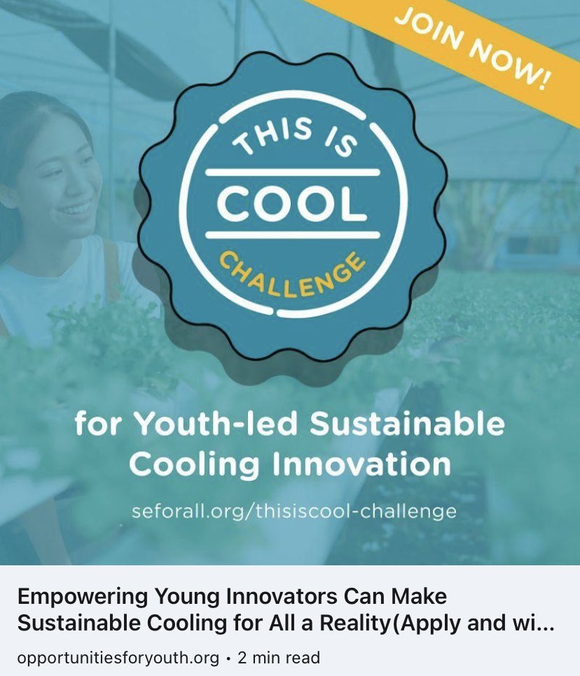 ✈️Calling all young innovators passionate about sustainable cooling solutions! Submit your entry by September 15, 2023.
Apply now: rb.gy/ncxus
#ThisIsCool #InnovationChallenge #SustainableCooling #YoungInnovators #Opportunity #Sustainability #CoolingSolutions #ai