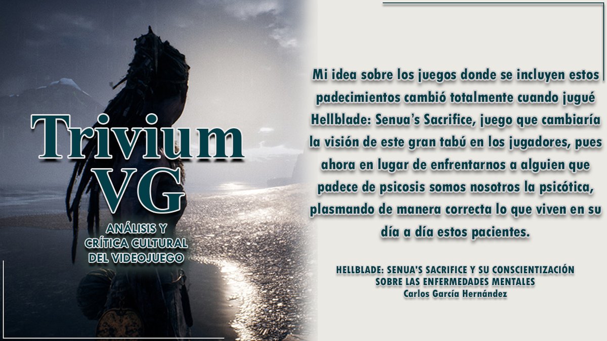 TriviumVG's tweet photo. ¡Nuevo texto en #TriviumVG!

Esta vez, Carlos García (@ShaaarlyFlow) escribe sobre cómo Hellblade: Senua’s Sacrifice permite, a través de una representación correcta de la psicosis, generar conciencia en torno a las enfermedades mentales.

¡Link en el siguiente post! https://t.co/Fo2nPI6j7e
