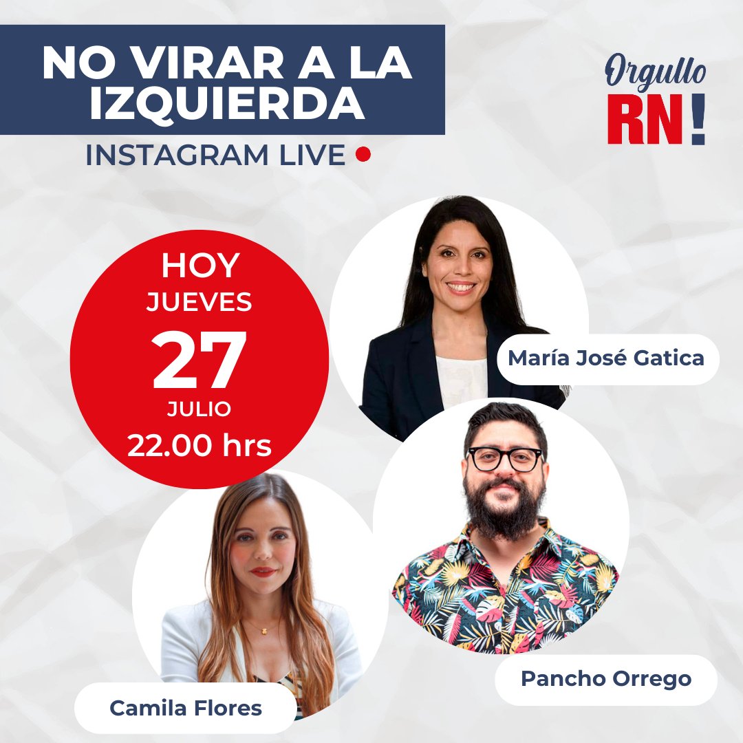 OrgulloRN's tweet photo. 🔴 HOY LIVE DE INSTAGRAM 22:00 HRS ⭐
🇨🇱 Esta noche nos reunimos junto a @MjGaticaB, @Cami_FloresO y @PanchoOrregoG para conversar sobre nuestras propuestas para recuperar la identidad y la mística a nuestro partido.
¡Te esperamos!
#OrgulloRN https://t.co/fRVHMLW6Og