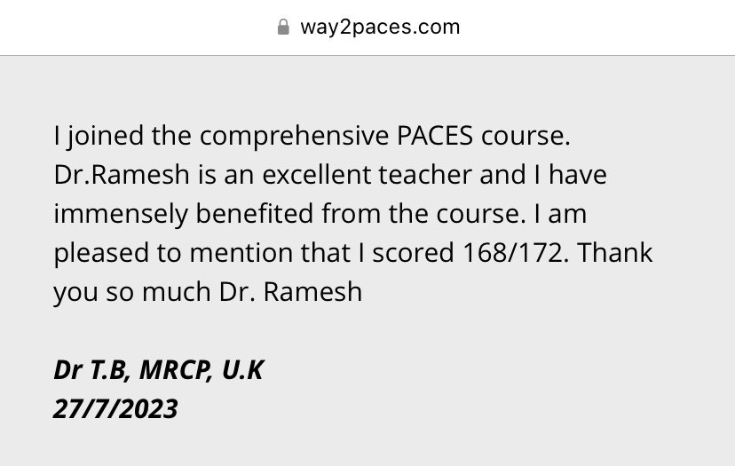 Way2Paces's tweet photo. Congratulations Dr T.B for passing MRCP PACES with great confidence 👏👏👏
Best wishes 

https://t.co/ROwOhWBebU https://t.co/H5zyUBfIDt