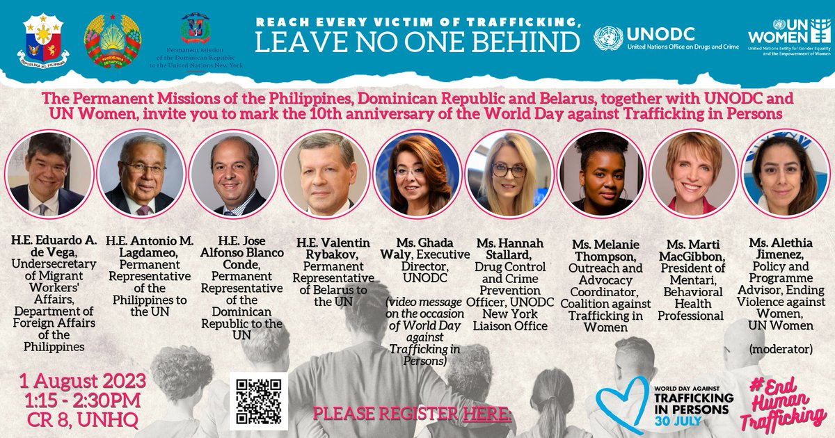 ⏰4 days to go ⏰ Join us for an event: REACHING EVERY VICTIM, LEAVING NO ONE BEHIND Marking the 10th anniversary of World Day Against Trafficking in Persons 📅 Tuesday 1st August, 1.15pm ET 📍 UNHQ – CR8 and online 📎 bit.ly/43zSrnE 📘 endht.org