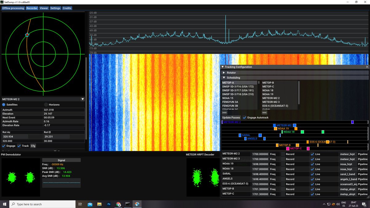 Another (WIP/Draft) feature in SatDump : Fully automated reception & tracking. Here it is running on @CO2ESP_Raydel's station, doing HRPT autonomously. Far from perfect but it seems to work!