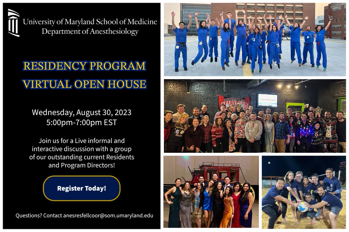 Come see what we’re all about at our Virtual Residency Program Open House on Wednesday, August 30th from 5-7pm. Register at bit.ly/3cPzp8p We hope to see you there! #anesthesiology #residents #anesres #match2024 #MedEd @SEAnesHQ