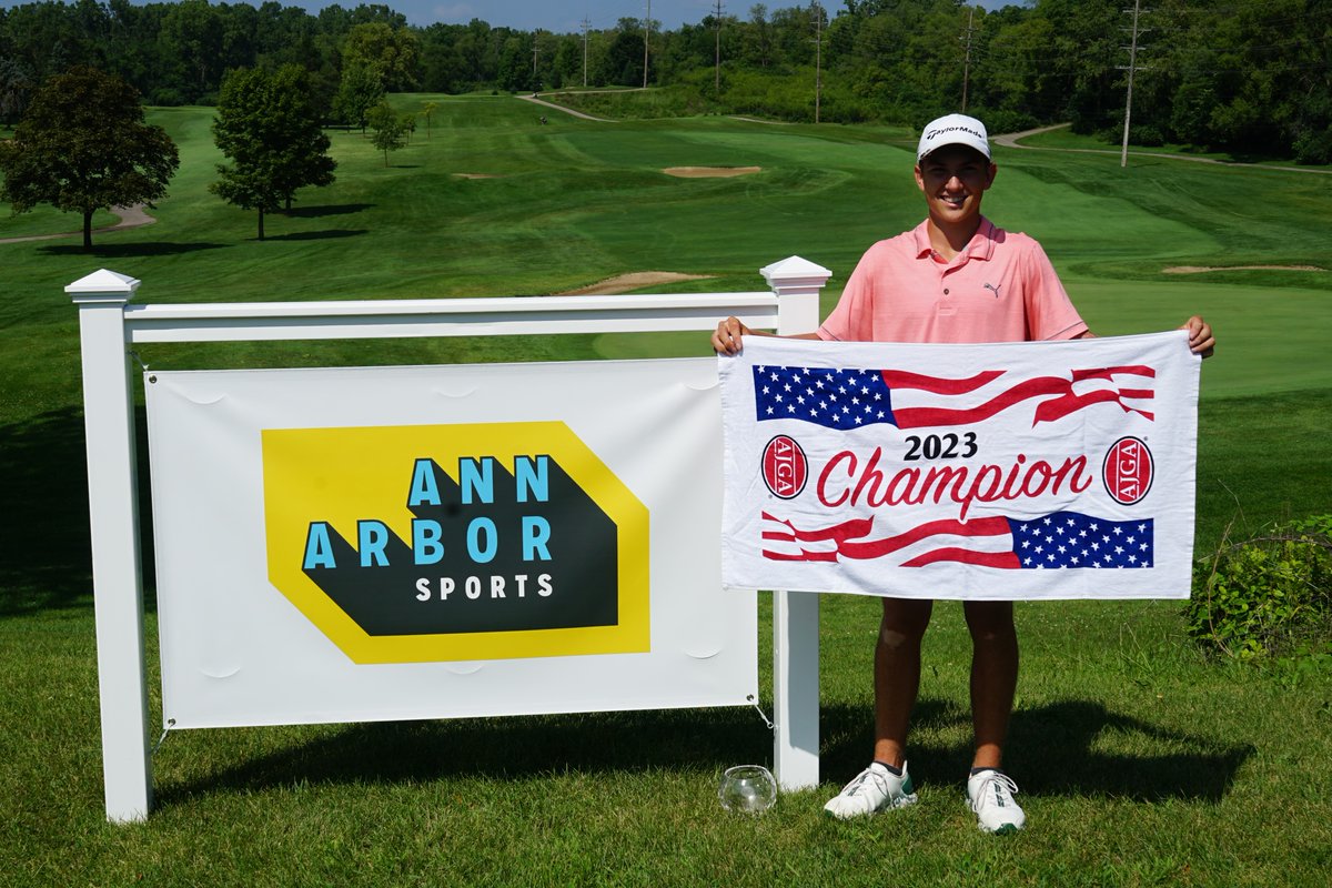 AJGAGolf's tweet photo. New tournament 🤝 new champ

Will Harvey (-13) takes first place for the boys division at the #PreAnnArbor. 

@A2parks | @A2sports https://t.co/URNeLNQV8L